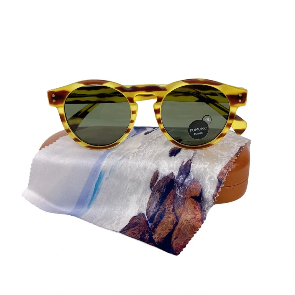 KOMONO Clement Safari Sunglasses Yellow brown Striped NWT
